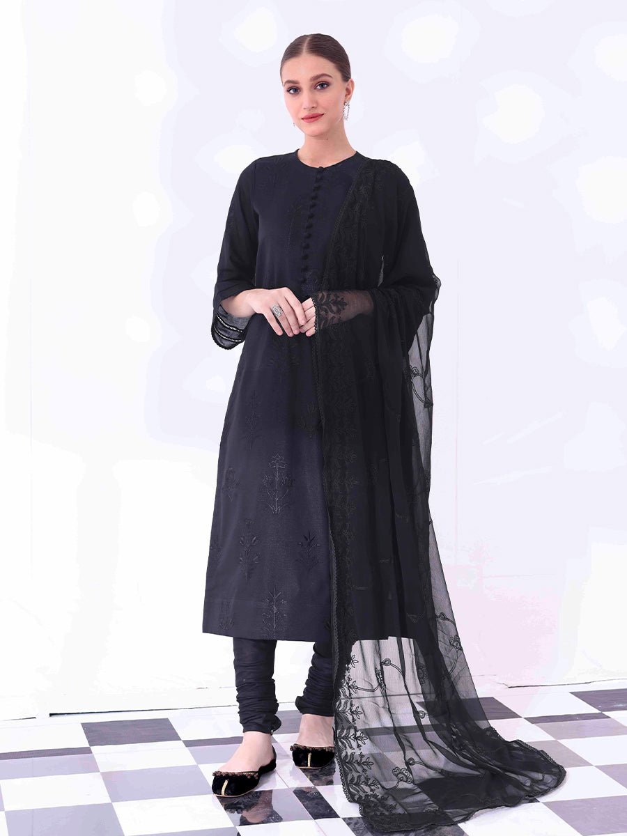3pc Unstitched - Black & White Embroidered Lawn Suit - Monochrome (BW-00067UT) - SalitexOnline
