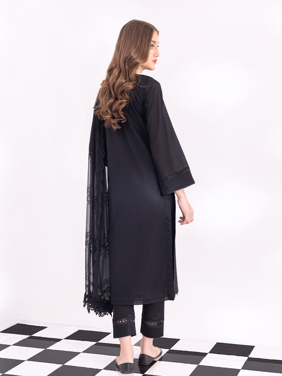 3pc Unstitched - Black & White Embroidered Lawn Suit - Monochrome (BW-00072UT) - SalitexOnline