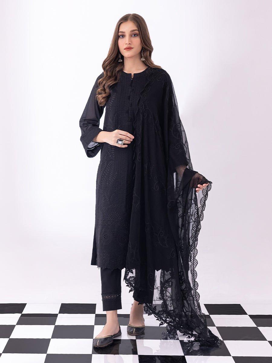 3pc Unstitched - Black & White Embroidered Lawn Suit - Monochrome (BW-00072UT) - SalitexOnline