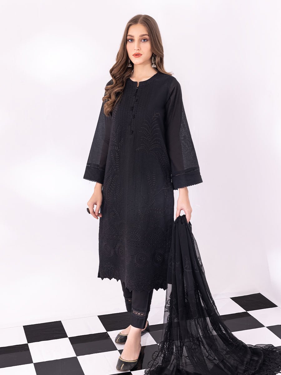 3pc Unstitched - Black & White Embroidered Lawn Suit - Monochrome (BW-00072UT) - SalitexOnline