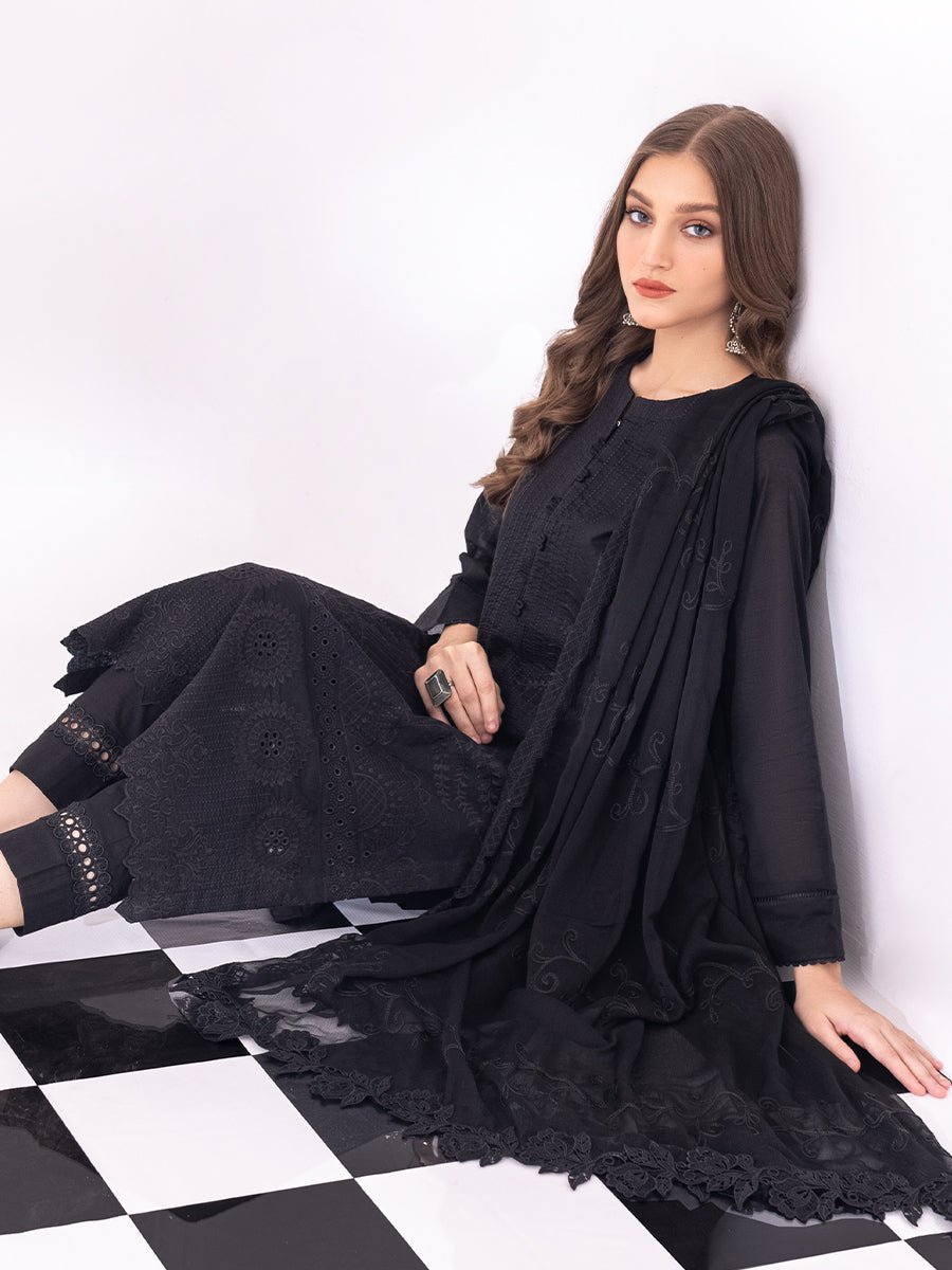 3pc Unstitched - Black & White Embroidered Lawn Suit - Monochrome (BW-00072UT) - SalitexOnline