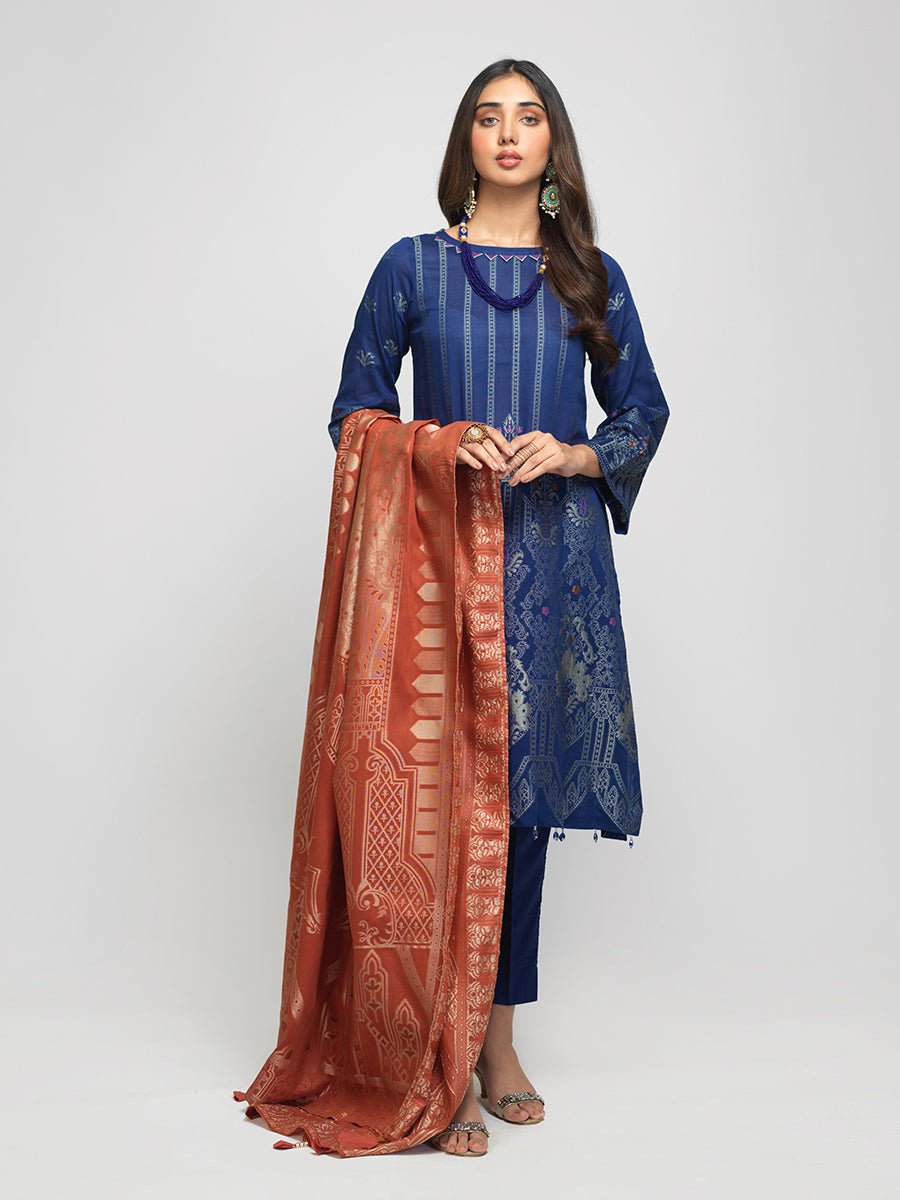 3pc Unstitched - Cambric Jacquard Shirt & Dupatta with Dyed Cambric Trouser - (WK-00837) - SalitexOnline