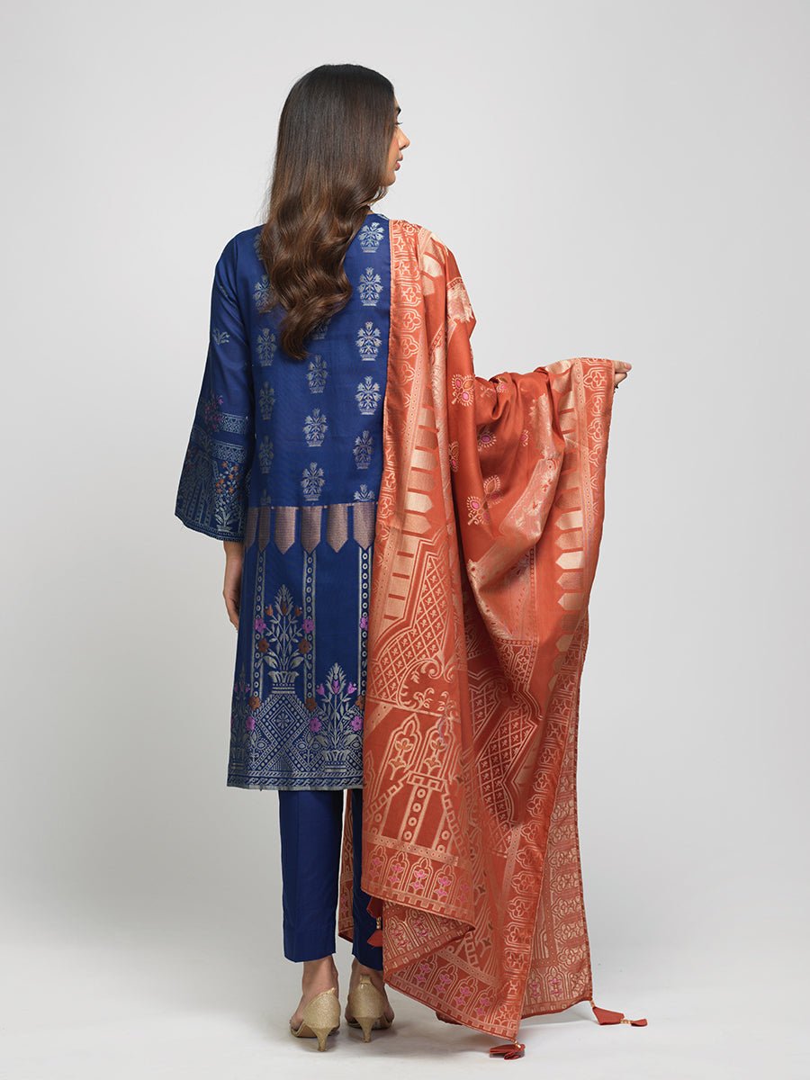 3pc Unstitched - Cambric Jacquard Shirt & Dupatta with Dyed Cambric Trouser - (WK-00837) - SalitexOnline
