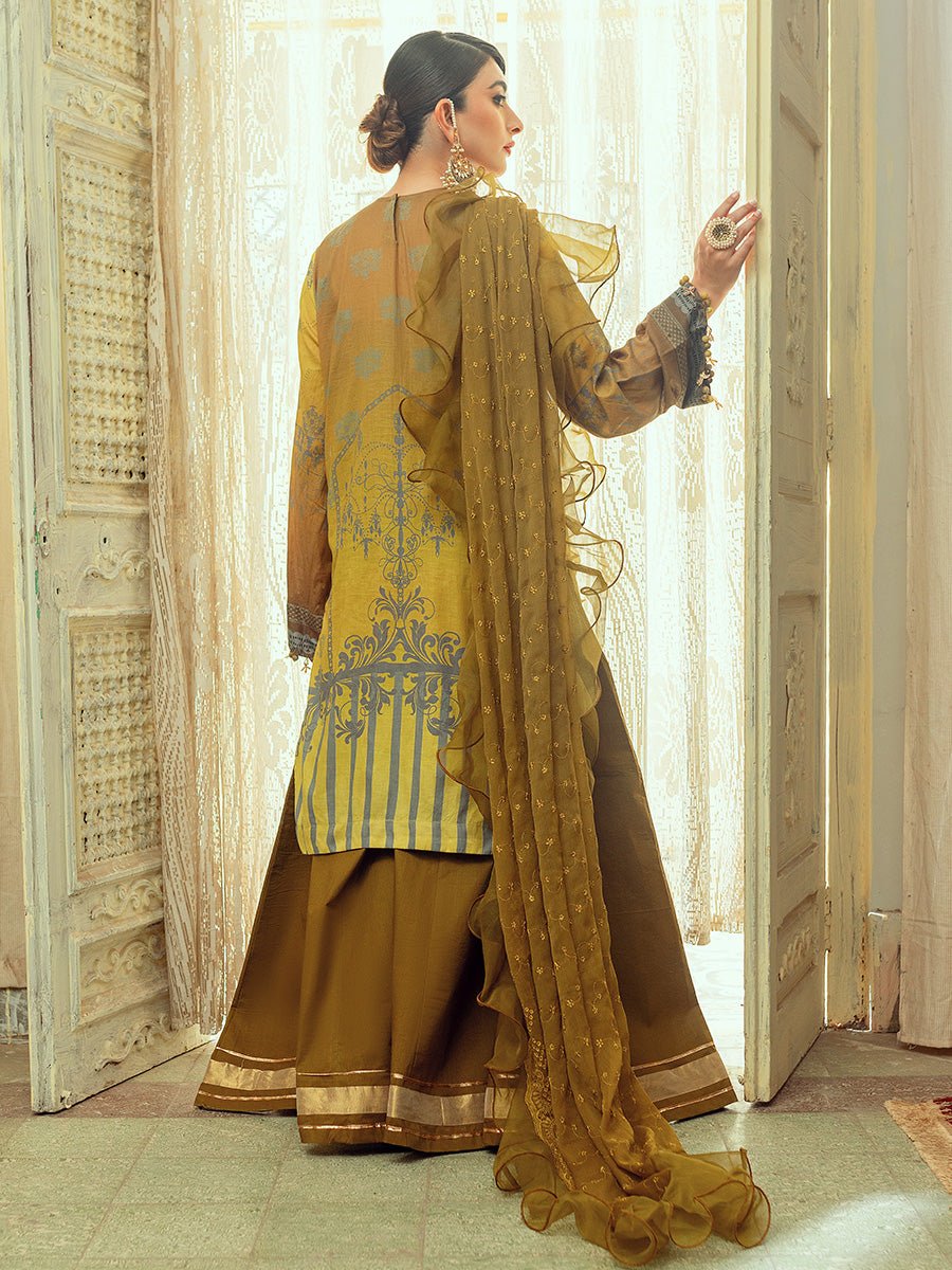 3pc Unstitched - Chikankari Embroidered Lawn Suit with Chikankari Embroidered Chiffon Dupatta (WK-01044UT) - SalitexOnline