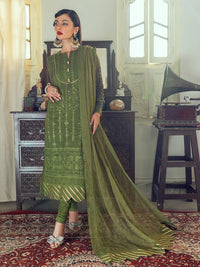 3pc Unstitched - Chikankari Embroidered Lawn Suit with Chikankari Embroidered Chiffon Dupatta (WK-01045UT) - SalitexOnline