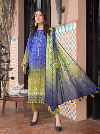 3pc Unstitched - Digital Printed Lawn Shirt & Dupatta with Dyed Cambric Trouser - Sana Sara (SS-00001UT) - SalitexOnline