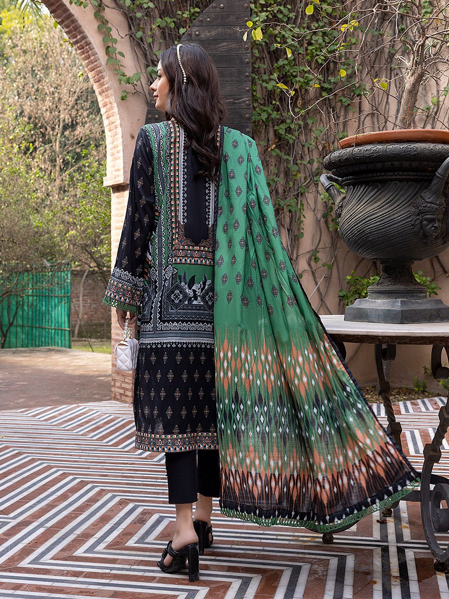 3pc Unstitched - Digital Printed Lawn Shirt & Dupatta with Dyed Cambric Trouser - Sana Sara (SS-00004UT) - SalitexOnline