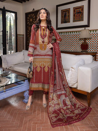 3pc Unstitched - Digital Printed Lawn Shirt & Dupatta with Dyed Cambric Trouser - Sana Sara (SS-00009UT) - SalitexOnline