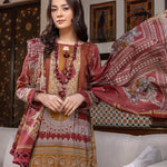 3pc Unstitched - Digital Printed Lawn Shirt & Dupatta with Dyed Cambric Trouser - Sana Sara (SS-00009UT) - SalitexOnline