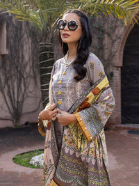 3pc Unstitched - Digital Printed Lawn Shirt & Dupatta with Dyed Cambric Trouser - Sana Sara (SS-00012UT) - SalitexOnline