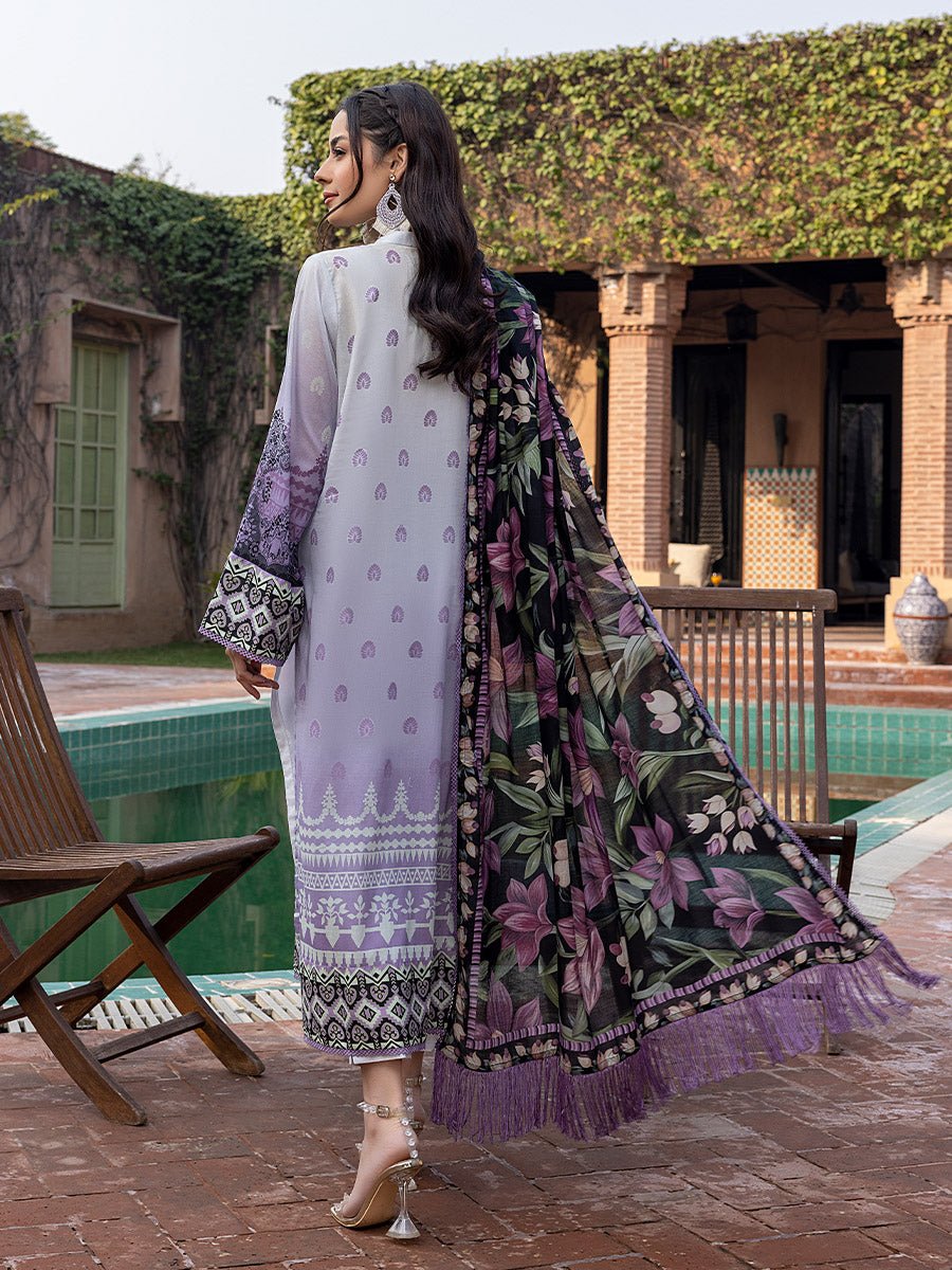3pc Unstitched - Digital Printed Lawn Shirt & Dupatta with Dyed Cambric Trouser - Sana Sara (SS-00017UT) - SalitexOnline