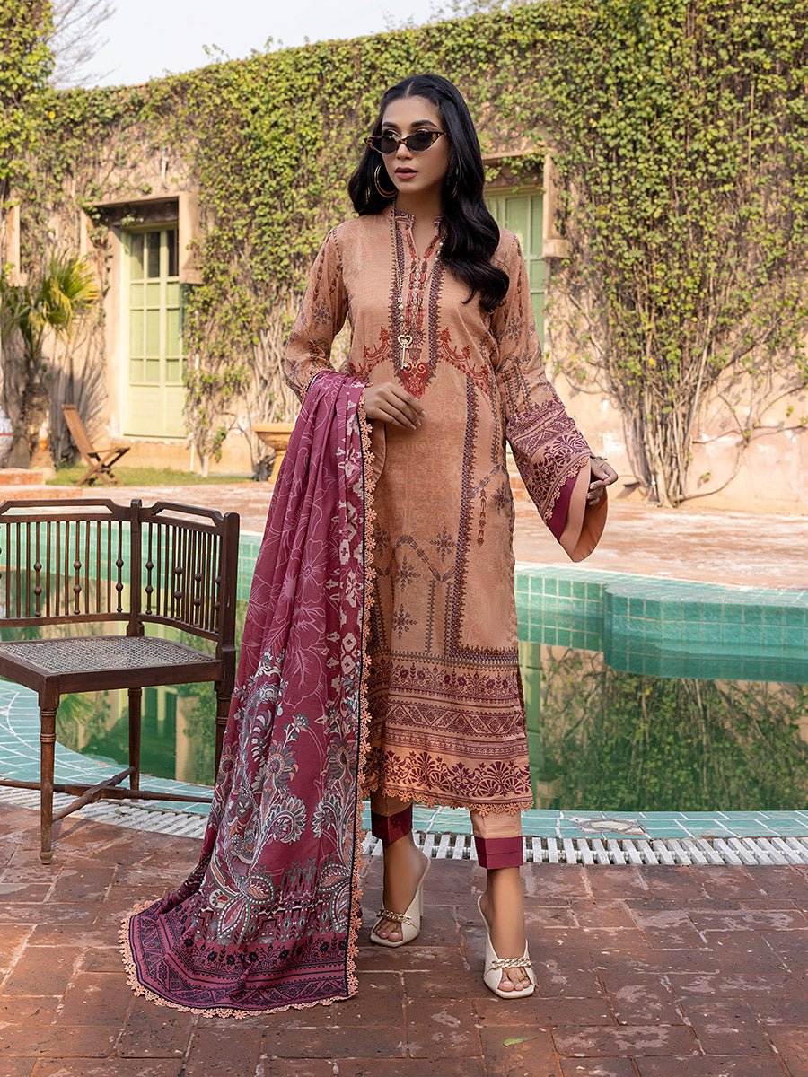 3pc Unstitched - Digital Printed Lawn Shirt & Dupatta with Dyed Cambric Trouser - Sana Sara (SS-00018UT) - SalitexOnline