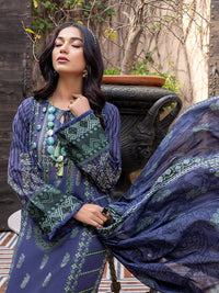 3pc Unstitched - Digital Printed Lawn Shirt & Dupatta with Dyed Cambric Trouser - Sana Sara (SS-00020UT) - SalitexOnline