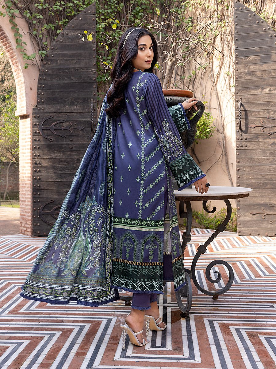3pc Unstitched - Digital Printed Lawn Shirt & Dupatta with Dyed Cambric Trouser - Sana Sara (SS-00020UT) - SalitexOnline