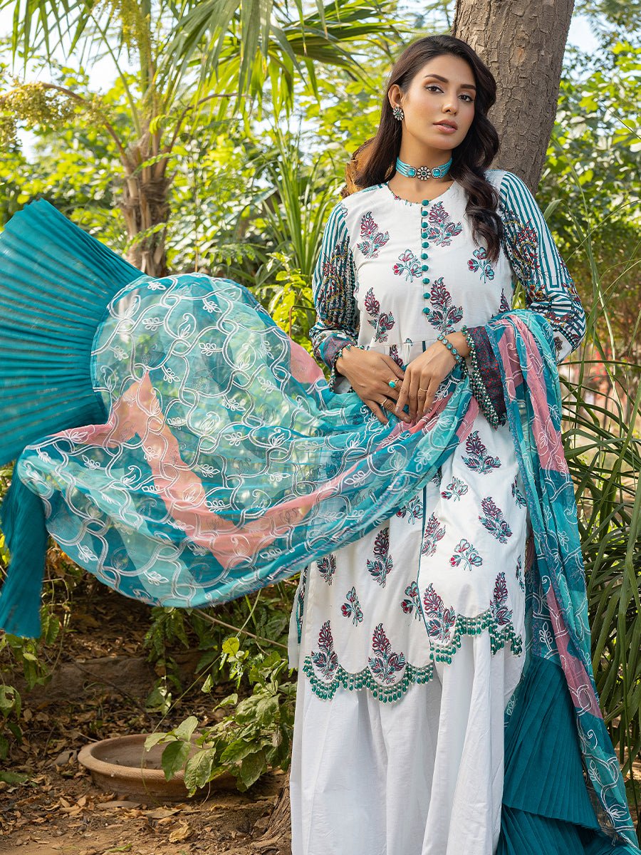 3pc Unstitched - Embroidered Lawn Shirt with Printed Embroidered Chiffon Dupatta - SalitexOnline