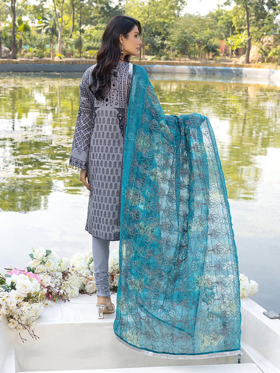 3pc Unstitched - Embroidered Lawn Shirt with Printed Embroidered Chiffon Dupatta - SalitexOnline
