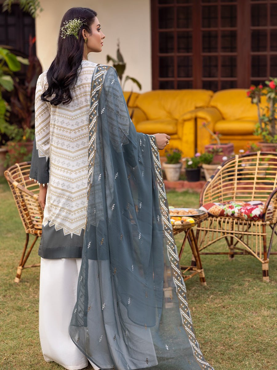 3pc Unstitched - Embroidered lawn Suit with Embroidered Chiffon Dupatta - Shades of Festive (WK-01022UT) - SalitexOnline