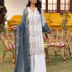 3pc Unstitched - Embroidered lawn Suit with Embroidered Chiffon Dupatta - Shades of Festive (WK-01022UT) - SalitexOnline