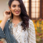 3pc Unstitched - Embroidered lawn Suit with Embroidered Chiffon Dupatta - Shades of Festive (WK-01022UT) - SalitexOnline