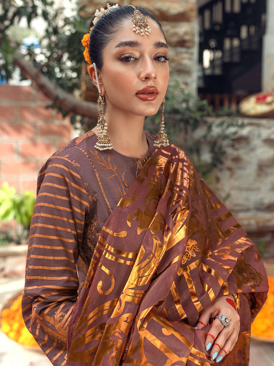 3pc Unstitched - Heavy Embroidered Lawn Suit with Organza Foil Dupatta - Singhaar (WK-01028BUT) - SalitexOnline