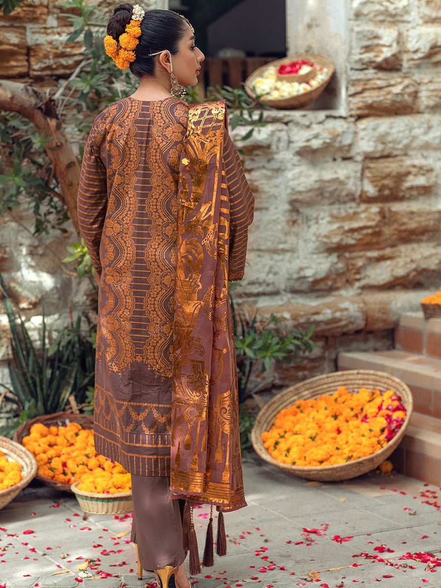 3pc Unstitched - Heavy Embroidered Lawn Suit with Organza Foil Dupatta - Singhaar (WK-01028BUT) - SalitexOnline