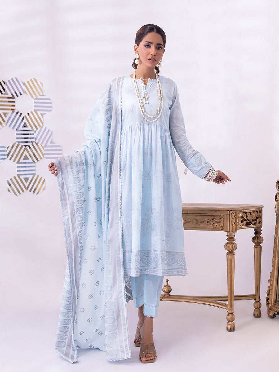 3pc Unstitched- Paste Printed Lawn Suit (SS-00055BUT) - SalitexOnline