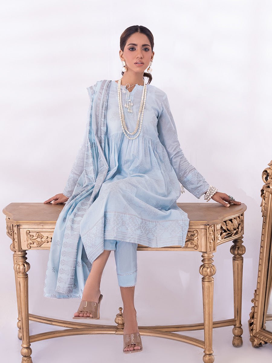 3pc Unstitched- Paste Printed Lawn Suit (SS-00055BUT) - SalitexOnline