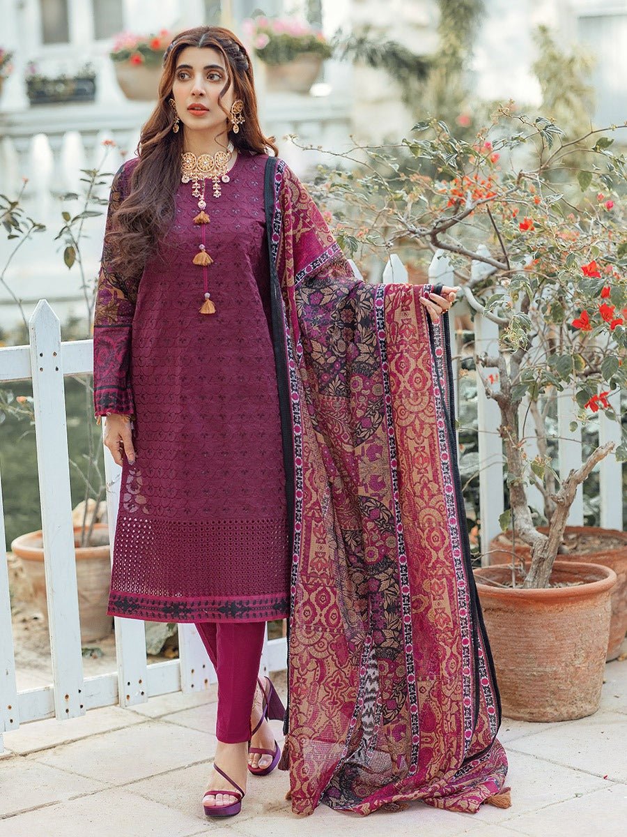 3pc Unstitched - Printed Embroidered Lawn Shirt With Fancy Printed Dupatta & Dyed Cambric Trouser - Estela (WK-00988AUT) - SalitexOnline