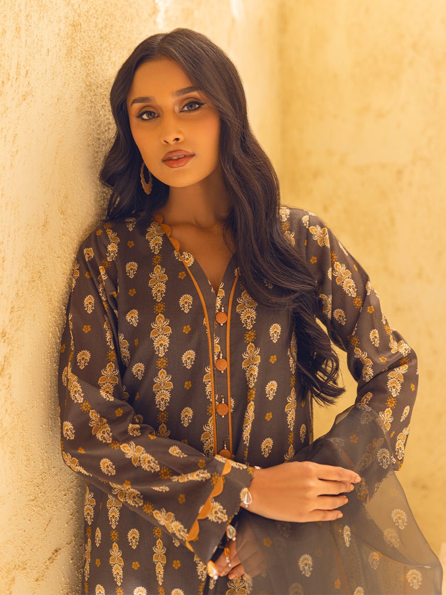 3pc Unstitched - Printed Lawn with Printed Organza Dupatta - SalitexOnline