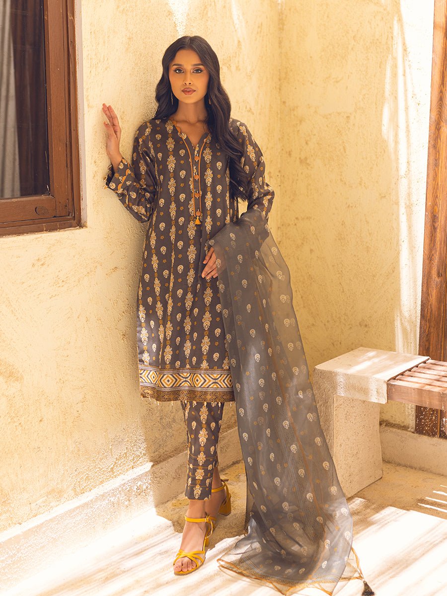 3pc Unstitched - Printed Lawn with Printed Organza Dupatta - SalitexOnline