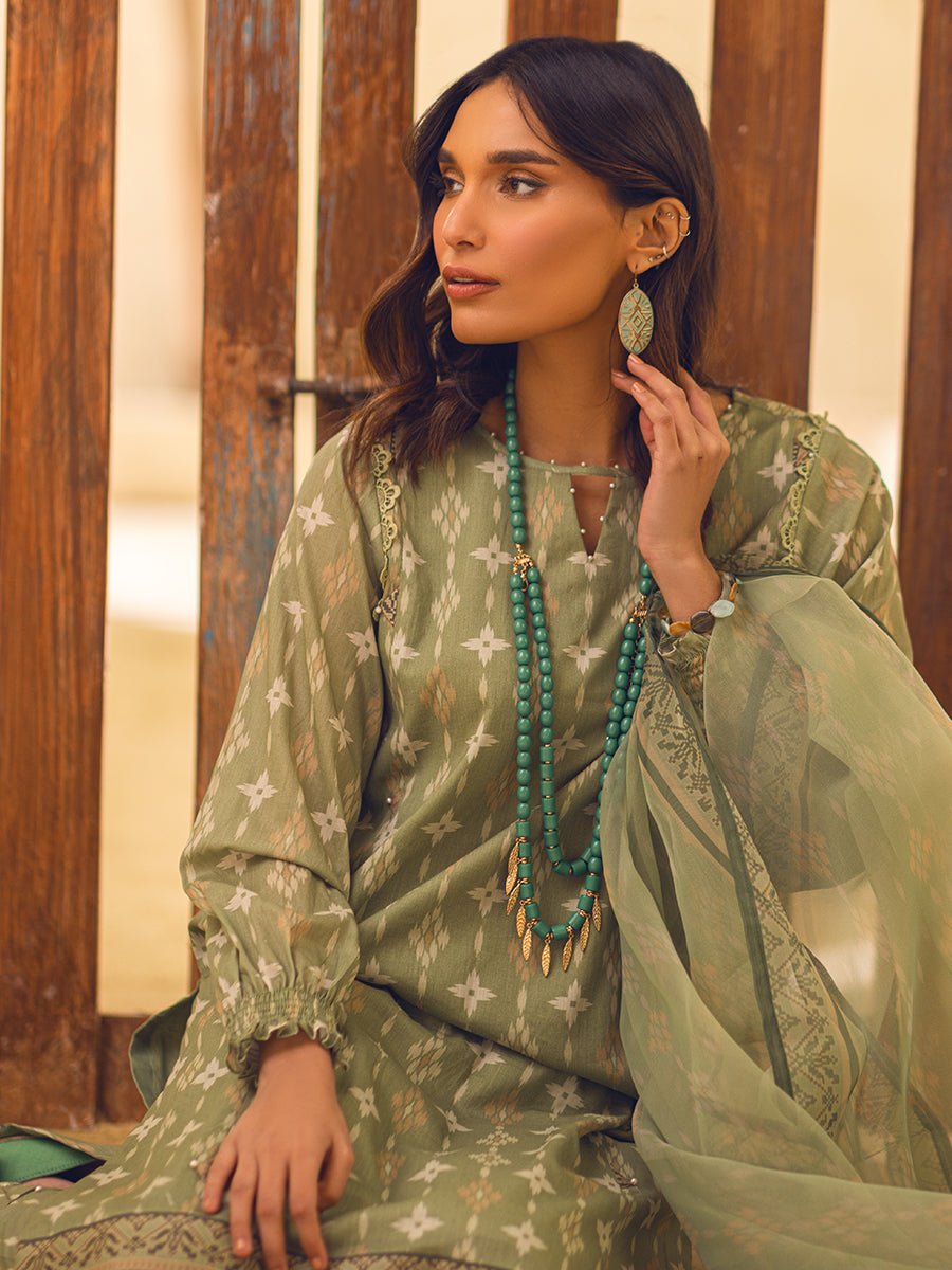 3pc Unstitched - Printed Lawn with Printed Organza Dupatta - SalitexOnline