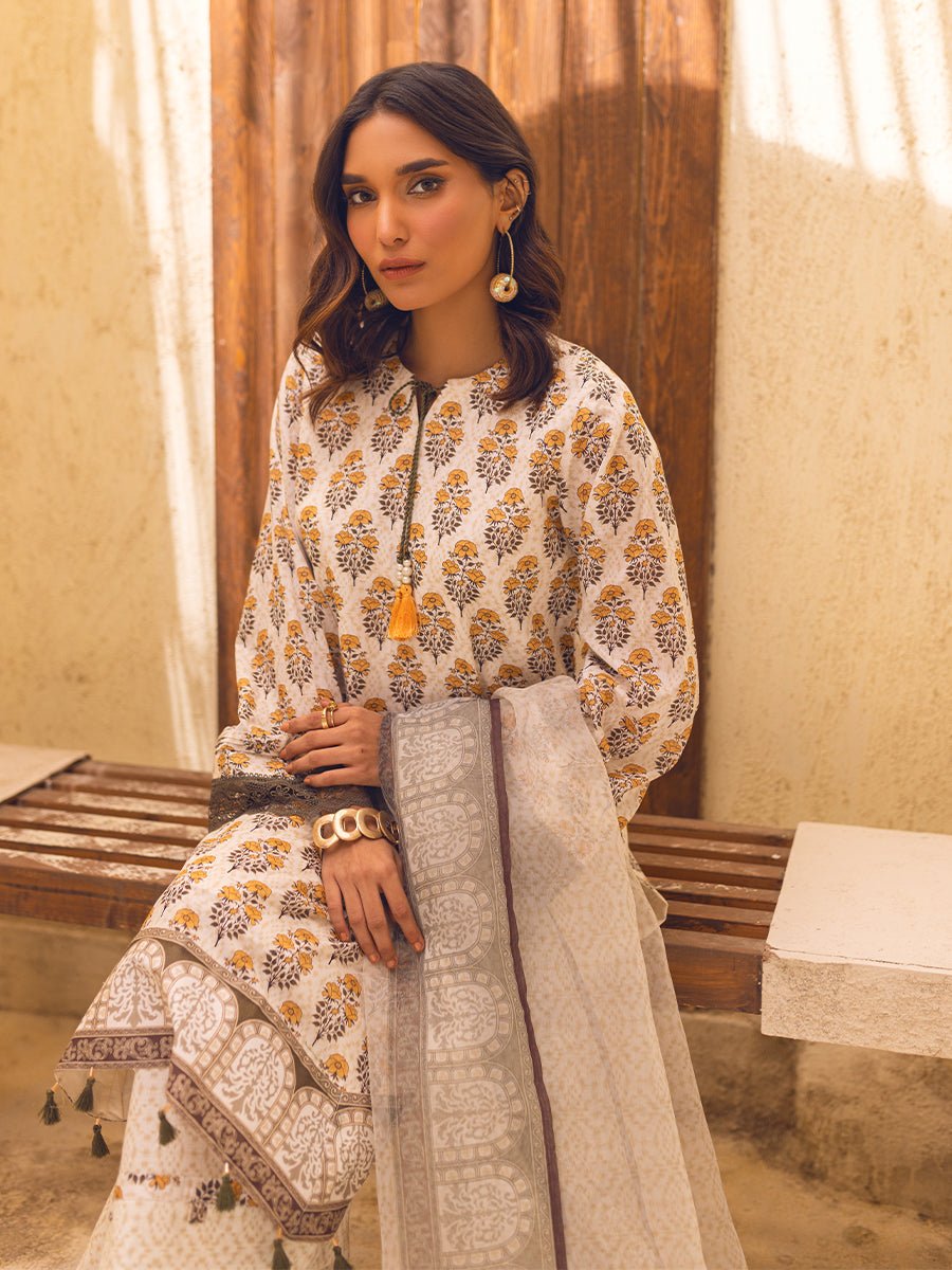 3pc Unstitched - Printed Lawn with Printed Organza Dupatta - SalitexOnline