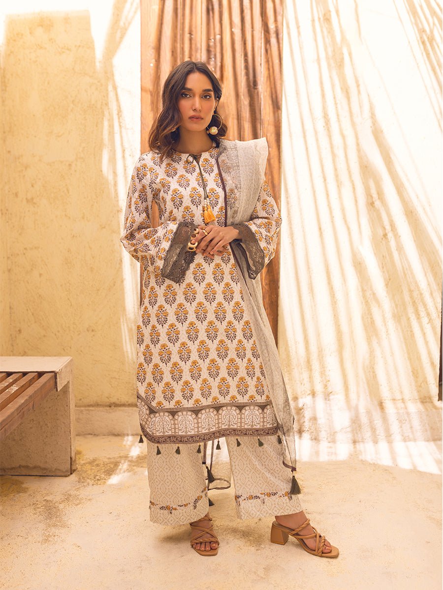 3pc Unstitched - Printed Lawn with Printed Organza Dupatta - SalitexOnline