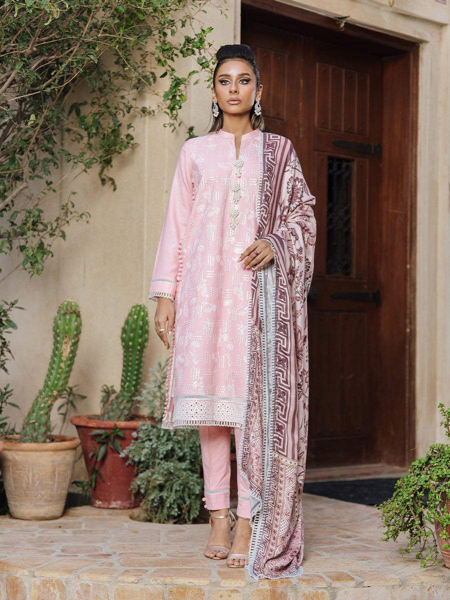 3pc Unstitched Winter Embroidered Suit With Shawl Peach Leather (PLEMB-02UT) - SalitexOnline