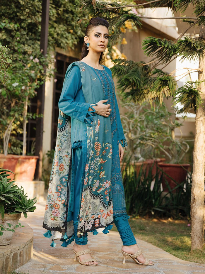 3pc Unstitched Winter Embroidered Suit With Shawl Peach Leather (PLEMB-06UT) - SalitexOnline