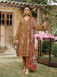 3pc Unstitched Winter Embroidered Suit With Shawl Peach Leather (PLEMB-08UT) - SalitexOnline