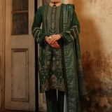 3PC Unstitched - Dyed Peach Leather Embroidered Shirt with Pashmina Printed Lurex Shawl