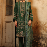 3PC Unstitched - Dyed Peach Leather Embroidered Shirt with Pashmina Printed Lurex Shawl