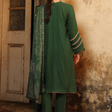 3PC Unstitched - Dyed Peach Leather Embroidered Shirt with Pashmina Printed Lurex Shawl