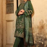 3PC Unstitched - Dyed Peach Leather Embroidered Shirt with Pashmina Printed Lurex Shawl