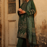 3PC Unstitched - Dyed Peach Leather Embroidered Shirt with Pashmina Printed Lurex Shawl