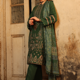 3PC Unstitched - Dyed Peach Leather Embroidered Shirt with Pashmina Printed Lurex Shawl