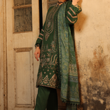 3PC Unstitched - Dyed Peach Leather Embroidered Shirt with Pashmina Printed Lurex Shawl