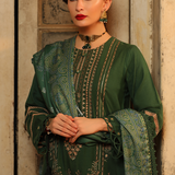 3PC Unstitched - Dyed Peach Leather Embroidered Shirt with Pashmina Printed Lurex Shawl