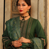 3PC Unstitched - Dyed Peach Leather Embroidered Shirt with Pashmina Printed Lurex Shawl