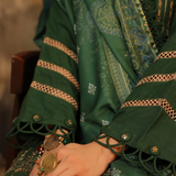 3PC Unstitched - Dyed Peach Leather Embroidered Shirt with Pashmina Printed Lurex Shawl