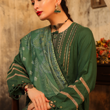 3PC Unstitched - Dyed Peach Leather Embroidered Shirt with Pashmina Printed Lurex Shawl