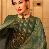 3PC Unstitched - Dyed Peach Leather Embroidered Shirt with Pashmina Printed Lurex Shawl