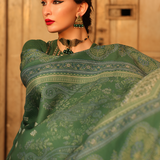 3PC Unstitched - Dyed Peach Leather Embroidered Shirt with Pashmina Printed Lurex Shawl