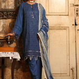 3PC Unstitched - Dyed Peach Leather Embroidered Shirt with Pashmina Printed Lurex Shawl